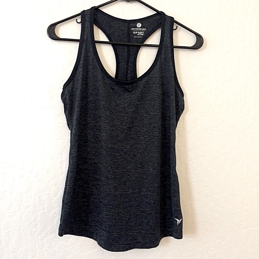 Old Navy black and grey striped workout tank, women’s size small - Picture 1 of 5